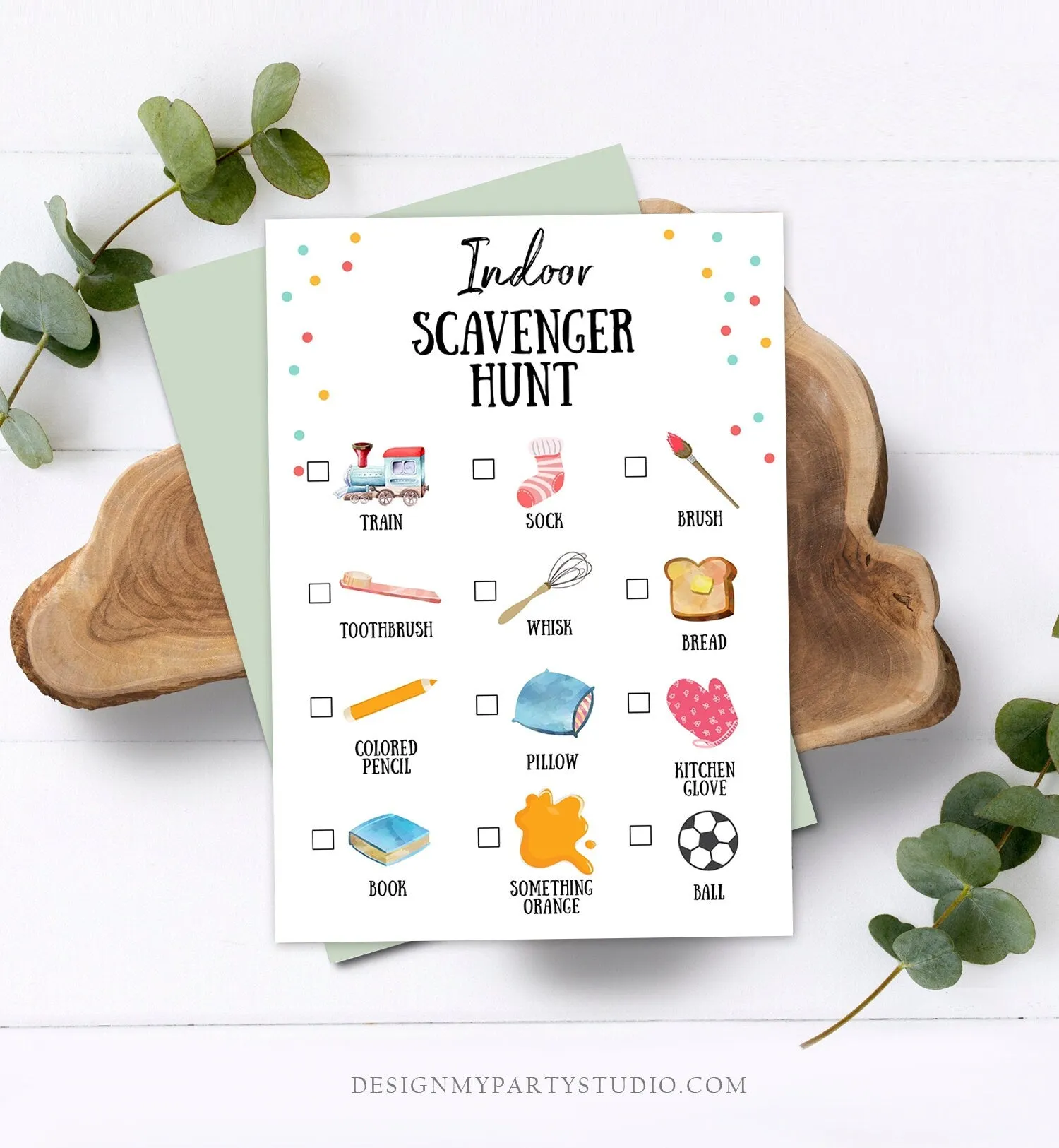 Editable Indoor Scavenger Hunt for Kids Preschool Game Toddler Activit - Design My Party Studio