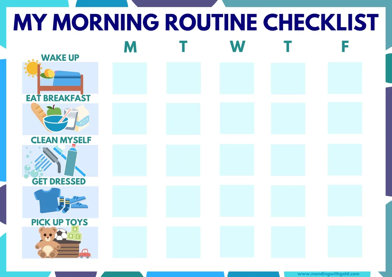 kids morning routine checklist image -