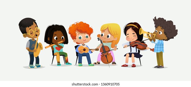 Children Orchestra Play Various Music Girl Stock Vector (Royalty Free) 1360910705 | Shutterstock