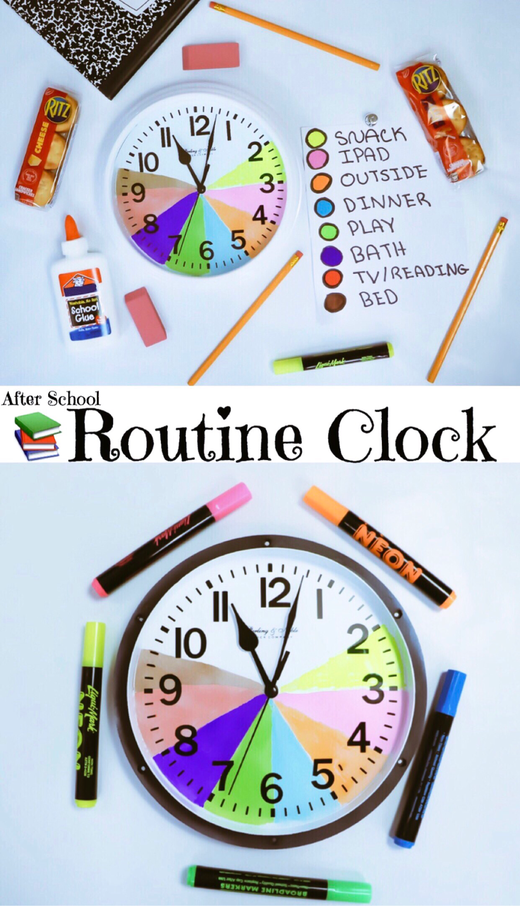 TEACHING TIME MANAGEMENT ~ AFTER SCHOOL ROUTINE CLOCK #RitzFilledNotHangry #CollectiveBias #ad | Teaching time management, After school routine, School routines