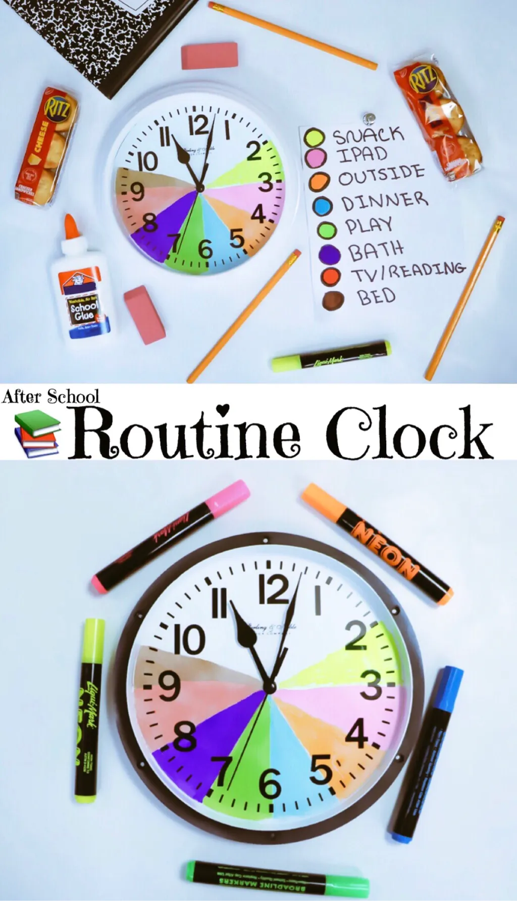 TEACHING TIME MANAGEMENT ~ AFTER SCHOOL ROUTINE CLOCK #RitzFilledNotHangry #CollectiveBias #ad | Teaching time management, After school routine, School routines